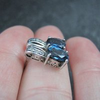Blue Topaz and Diamond Stud Earrings Sterling Silver
