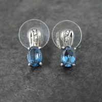 Blue Topaz and Diamond Stud Earrings Sterling Silver