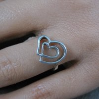 Vintage Sterling Double Heart Ring Size 6.5