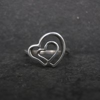 Vintage Sterling Double Heart Ring Size 6.5
