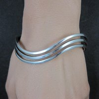 Vintage Wavy Cuff Bracelet 6.5 Inches Sterling Silver Estate Jewelry