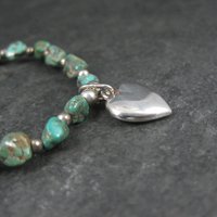 Green Turquoise Stretch Bracelet with Sterling Silver Heart Charm