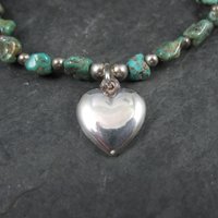 Green Turquoise Stretch Bracelet with Sterling Silver Heart Charm