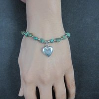 Green Turquoise Stretch Bracelet with Sterling Silver Heart Charm