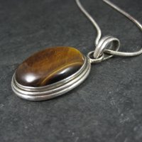 Vintage Sterling Tiger Eye Pendant Silver Estate Necklace