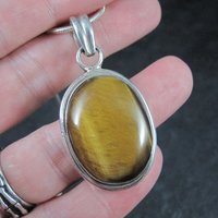 Vintage Sterling Tiger Eye Pendant Silver Estate Necklace