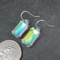 Aurora Borealis Art Glass Earrings Sterling Silver