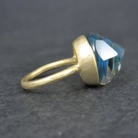 Bronze Blue Art Glass Ring Size 5.5 One of a Kind