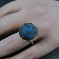 Bronze Blue Art Glass Ring Size 5.5 One of a Kind
