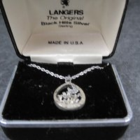 Estate Black Hills Silver Flower Pendant Necklace Langers