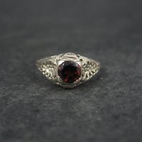 14K White Gold Art Deco Filigree Garnet Ring Size 5