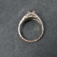 14K White Gold Art Deco Filigree Garnet Ring Size 5