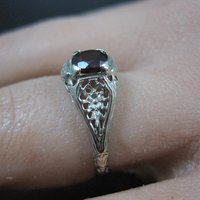 14K White Gold Art Deco Filigree Garnet Ring Size 5