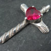 Sterling Silver Ruby Heart Cross Pendant