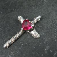 Sterling Silver Ruby Heart Cross Pendant