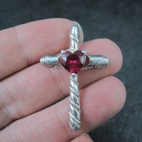 Sterling Silver Ruby Heart Cross Pendant