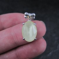 Yellow Prehnite Bow Pendant Sterling Silver Estate
