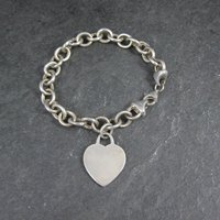 Italian Sterling Heart Charm Bracelet 7.5 Inches Vintage Silver 8mm