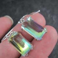 Aurora Borealis Art Glass Earrings Sterling Silver