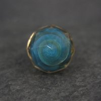 Bronze Blue Art Glass Ring Size 5.5 One of a Kind