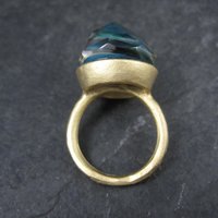 Bronze Blue Art Glass Ring Size 5.5 One of a Kind