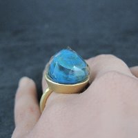 Bronze Blue Art Glass Ring Size 5.5 One of a Kind