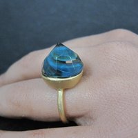 Bronze Blue Art Glass Ring Size 5.5 One of a Kind