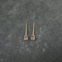 Tiny Vintage 2mm Cz Stud Earrings 14K Gold Filled New Old Stock