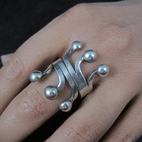 Unusual Vintage Sterling Modernist Ring Size 8