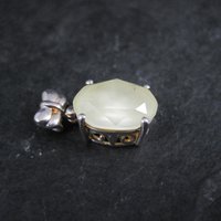Yellow Prehnite Bow Pendant Sterling Silver Estate