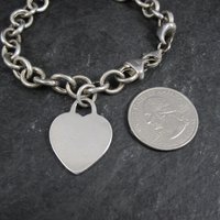 Italian Sterling Heart Charm Bracelet 7.5 Inches Vintage Silver 8mm