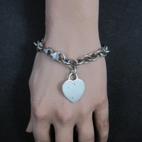 Italian Sterling Heart Charm Bracelet 7.5 Inches Vintage Silver 8mm