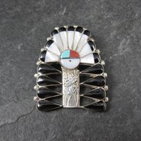 Southwestern Inlay Sunface Headdress Pendant Brooch