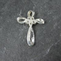 Simple Sterling Gemstone Cross Pendant Estate Silver