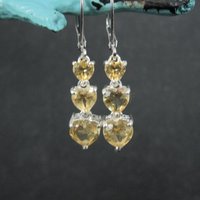 Sterling Silver Citrine Heart Earrings Lever Back by Chuck Clemency Estate Jewelry