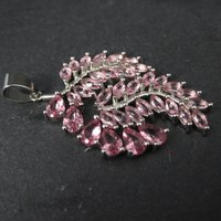 Estate Sterling Silver Pink Ice Cubic Zirconia Leaf Pendant