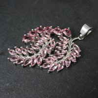 Estate Sterling Silver Pink Ice Cubic Zirconia Leaf Pendant