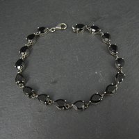 Faceted Pear Cut Black Tourmaline Bracelet Sterling Silver 8.25 Inches