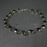 Faceted Pear Cut Black Tourmaline Bracelet Sterling Silver 8.25 Inches