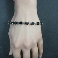 Faceted Pear Cut Black Tourmaline Bracelet Sterling Silver 8.25 Inches