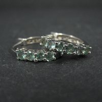 Sterling Silver Color Change Blue Green Sapphire Latch Hoop Earrings