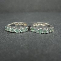 Sterling Silver Color Change Blue Green Sapphire Latch Hoop Earrings