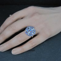 Purple Cubic Zirconia Flower Ring Size 6 Sterling Silver