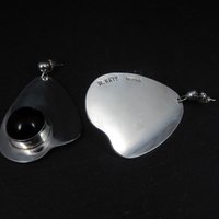 Large Sterling Silver Onyx Earrings Modernist M Kaye