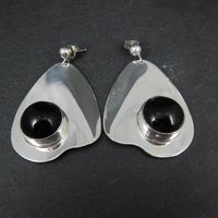 Large Sterling Silver Onyx Earrings Modernist M Kaye