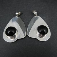 Large Sterling Silver Onyx Earrings Modernist M Kaye