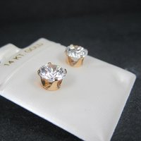 Vintage 8mm Cz Stud Earrings 14K Gold Filled New Old Stock