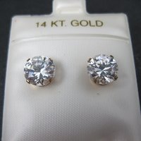 Vintage 8mm Cz Stud Earrings 14K Gold Filled New Old Stock