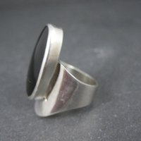 Vintage Sterling Silver Onyx Ring Size 5 Modernist