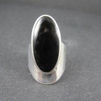 Vintage Sterling Silver Onyx Ring Size 5 Modernist